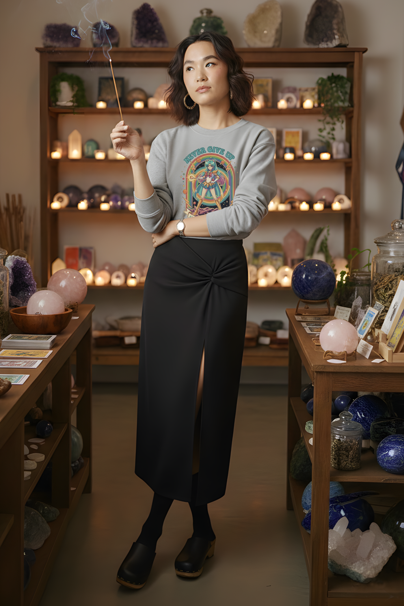 SWEATSHIRT NEVER GIVE UP GRIS