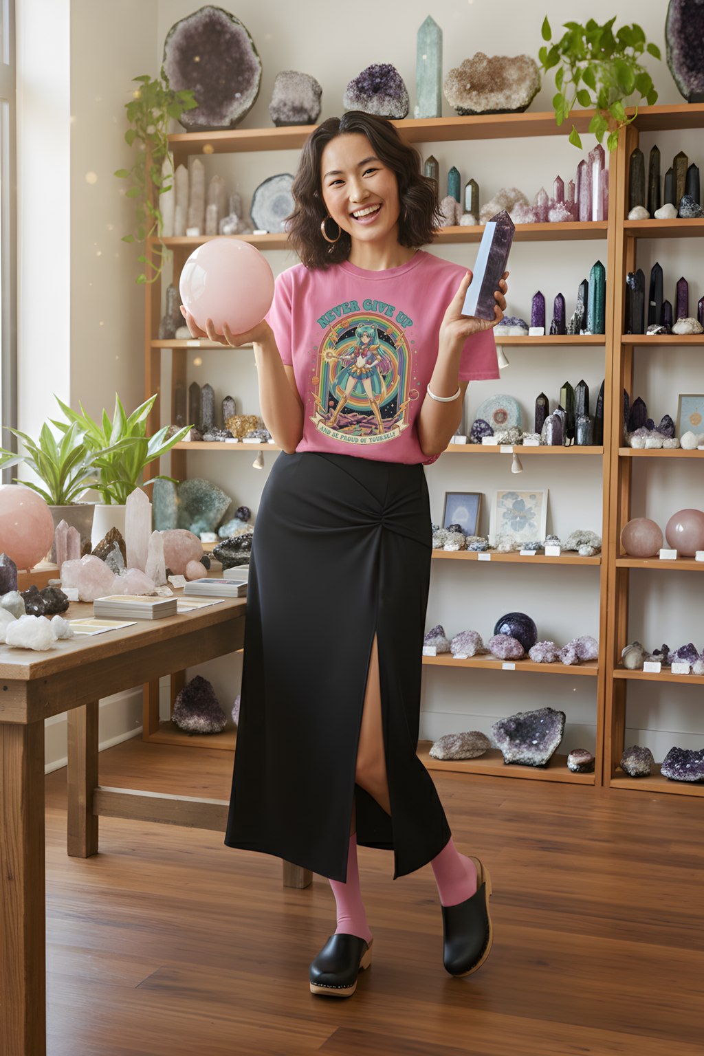 T-SHIRT NEVER GIVE UP FUSHIA