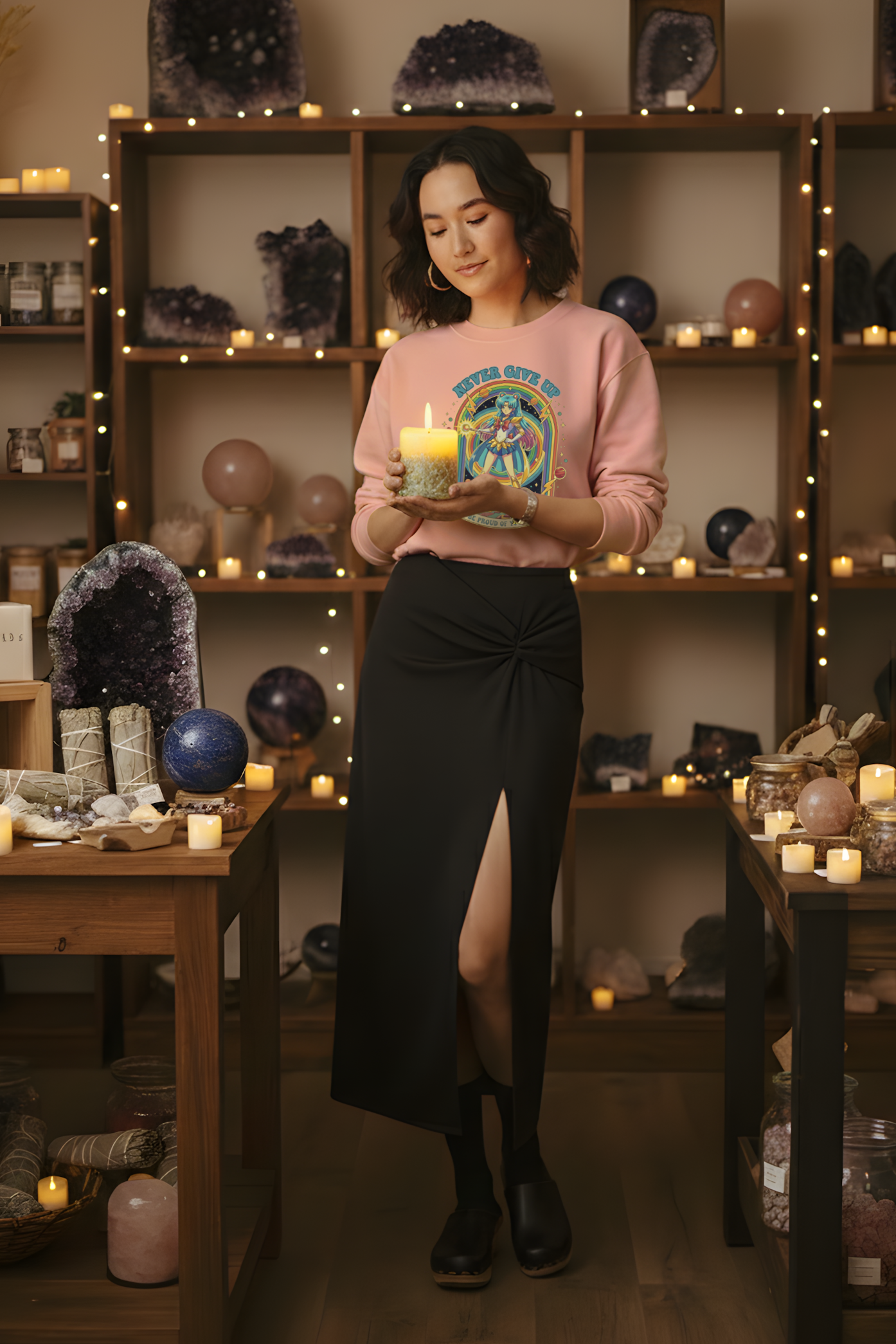 SWEATSHIRT NEVER GIVE UP ROSE