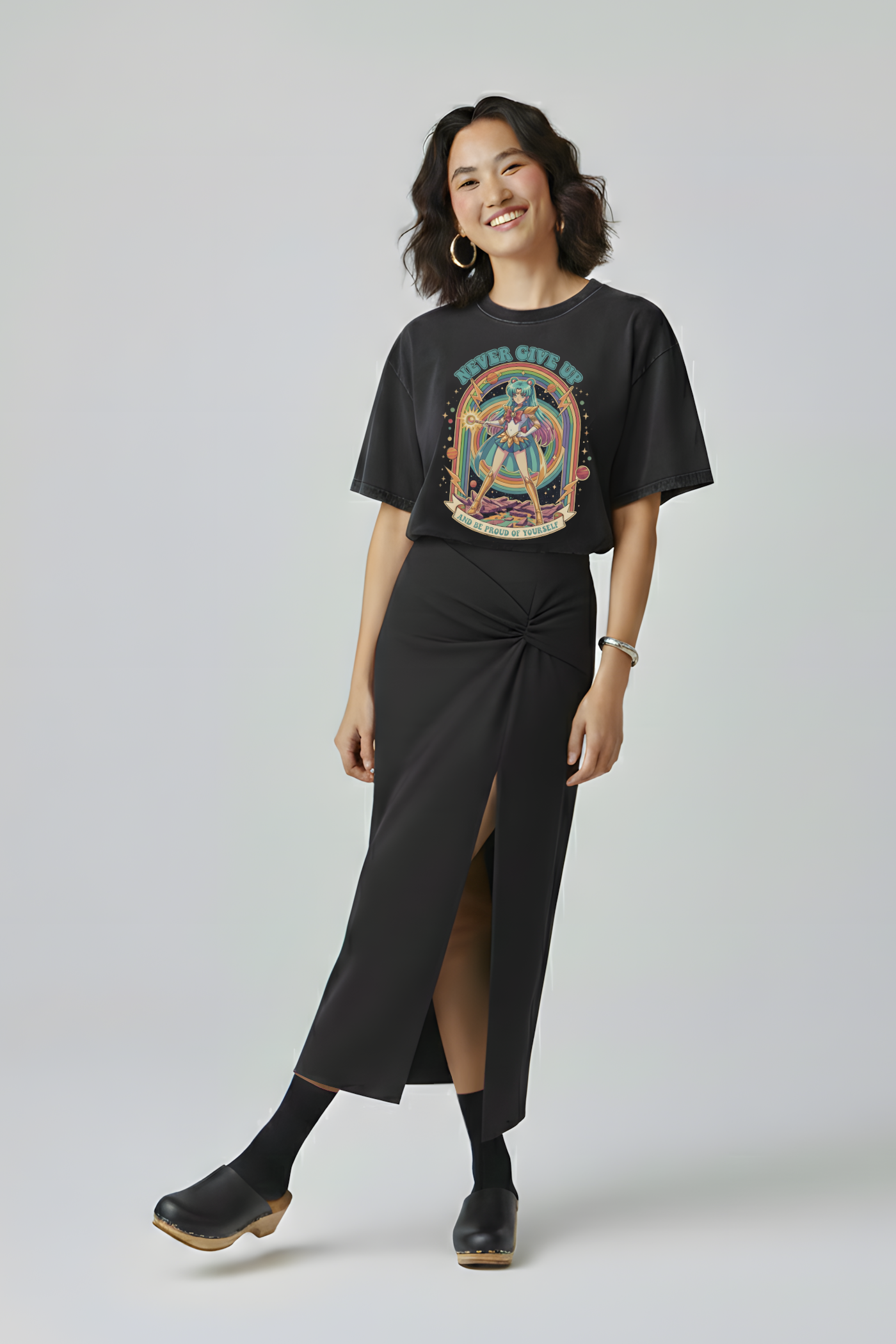 T-SHIRT NEVER GIVE UP NOIR