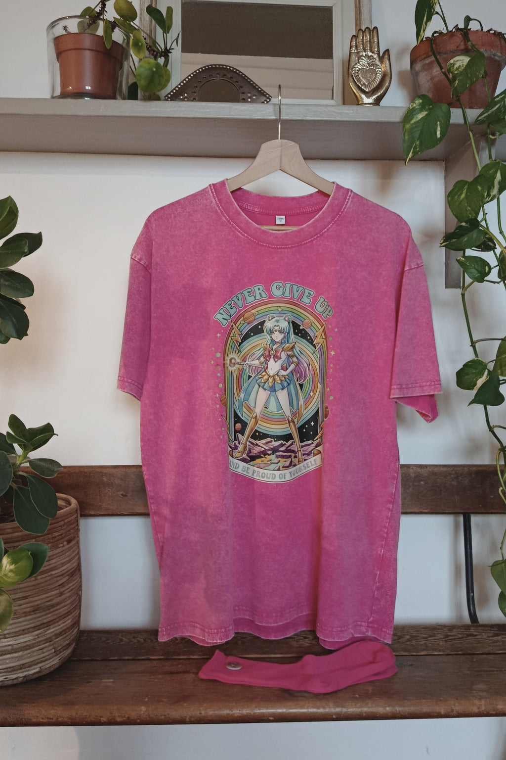 T-SHIRT NEVER GIVE UP FUSHIA