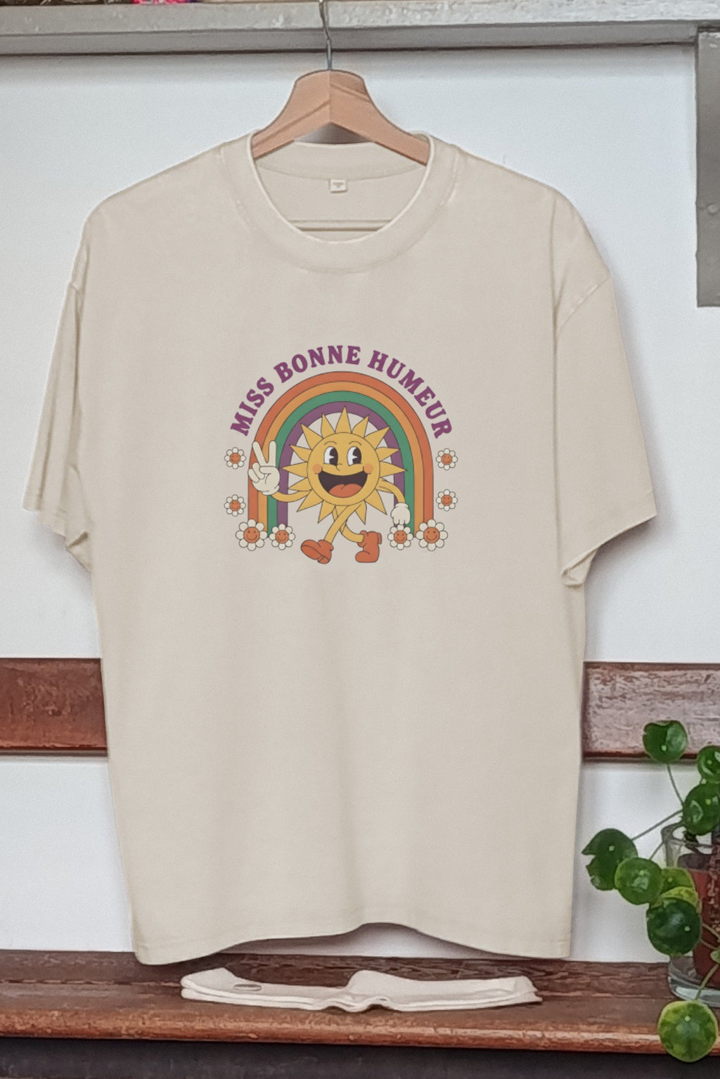 T-SHIRT MISS BONNE HUMEUR BEIGE
